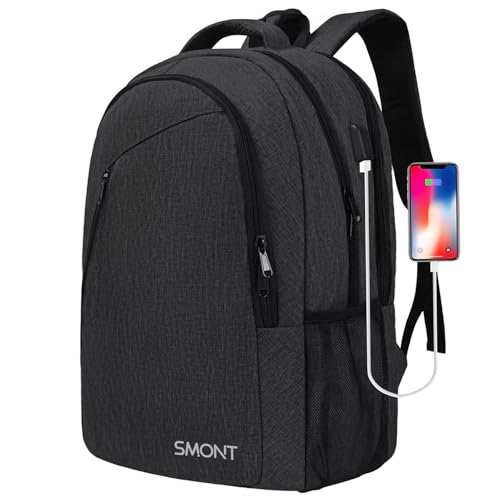 SMONT 17 Inch Large Laptop Backpack for Men, Mens Business Bookbag for Computer Office Tech Commuter Work with USB Charging Port Anti Theft Water Resistant Dark Grey