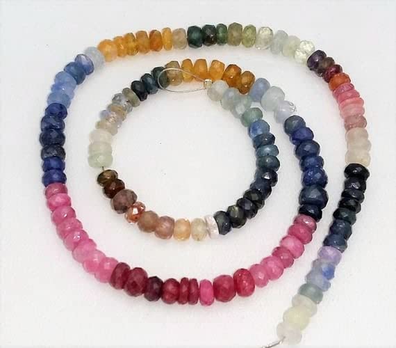 Multi saphir naturel perles facettées de qualité supérieure pour bijoux artisanaux 14" strand