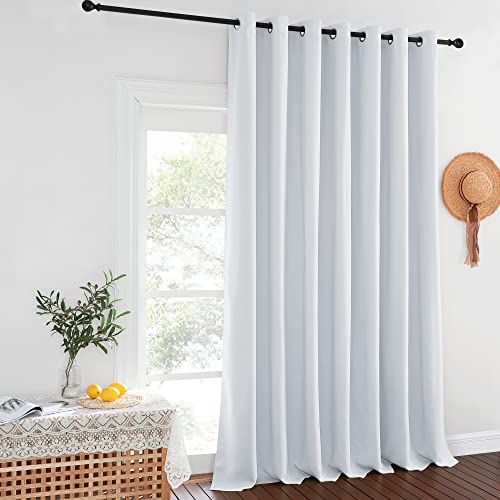 NICETOWN Sliding Room Divider for Space - Wide Width Thermal Drapes, Absorb Noise, Block Out Light, Blind for Patio Door (Greyish White, Width 100 inc