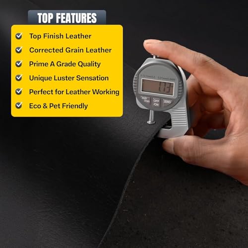 Image of CG Buff Leather Sheet, 1.2mm to 1.8mm Corrected Grain Leather for Crafting, Keychains, Wallets, Rugs, Bags, Shoes, Furniture, Automotive & DIY Accessories. (Black)