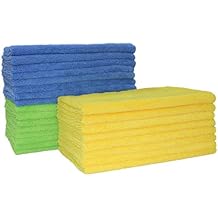 POLYTE Microfiber Cleaning Towel 16x24 in, 18 Pack, Blue,Green,Yellow