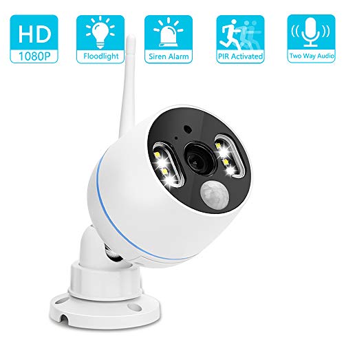 YESKAMO WiFi CCTV Kamera mit Flutlicht 1080P Sicherheitskamera Outdoor mit Zwei-Wege-Talk & Audio-Aufnahme, PIR-Bewegungsmelder, Sirenen-Alarm, Farb-Nachtsicht, 32 GB SD-Kartenspeicher