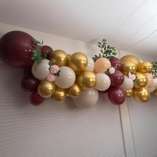 Image of Jobkoo Burgundy Gold Balloons 60 PCS Dark Red Wine White Sand Beige Latex Balloon Maroon Wine Red Metallic Balloons for Women Birthday Baby Shower Wedding Bachelorette Graduation Party Decorations