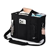 Sacolas unissex extragrande de lona de trabalho com vários bolsos com opções de transporte de ombro para trabalho e uso diário, Preto, Large