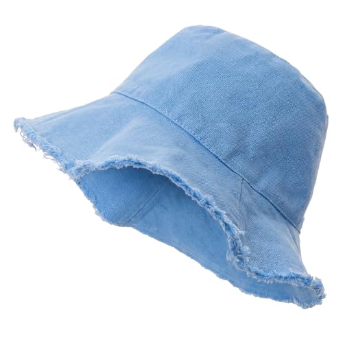 Fumwase Bucket-Hat-Distressed Fashion Beach Bucket-Hat for Men Women Summer Outdoor Vacation Travel Accessories (Blue)