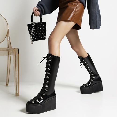 Bottes plateforme compensées gothiques lacets robustes anti-glisse confortables