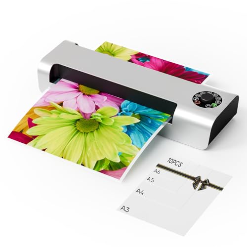 Image of 13 Inch 4-Roll Laminating Machine for 3-10mil Thickness + 10 Laminating Sheets, Crenova A3 Laminator Machine, Hot & Cold Use, Fast 60s Warm-Up, Jam-Free for Office, School & Business, Sliver