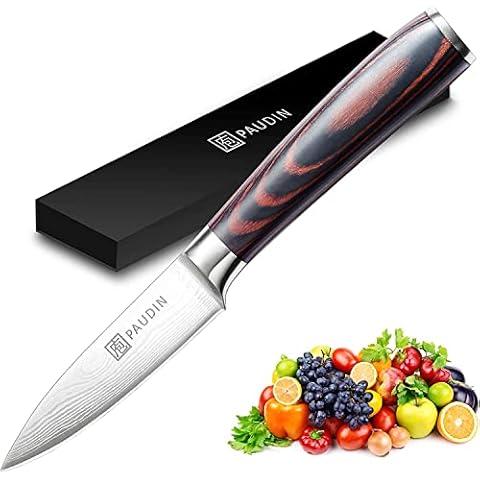 PAUDIN 9 cm Gemüsemesser, Scharf Obstmesser Schälmesser Küchen Messer Ergonomischer Griff Deutscher Edelstahl mit scharfer Klinge Cover