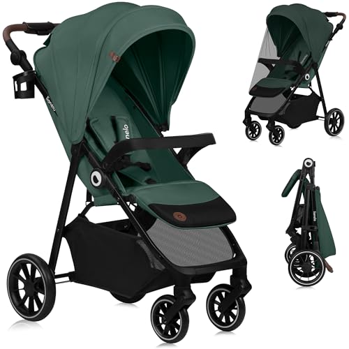 LIONELO EMMA ONE Carrito bebe hasta 22 kg de 6 m a 4 años Ruedas Giratorias 360° Suspensión Total Plegable con una Sola Mano Ajuste del Respaldo y Reposapiés Toldo XXL UPF50+ (Green)