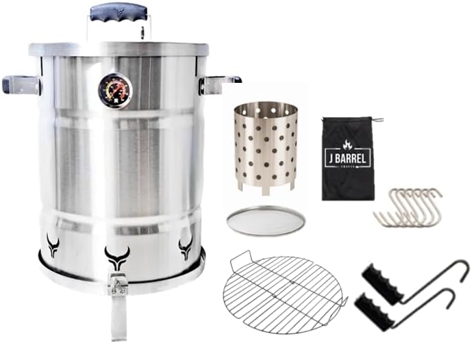 Stainless Steel Vertical Barrel Smoker  Grill & Smoker with Side Window, Latch Lock & Air Regulator  Portable Charcoal Cooker for House BBQ barrel