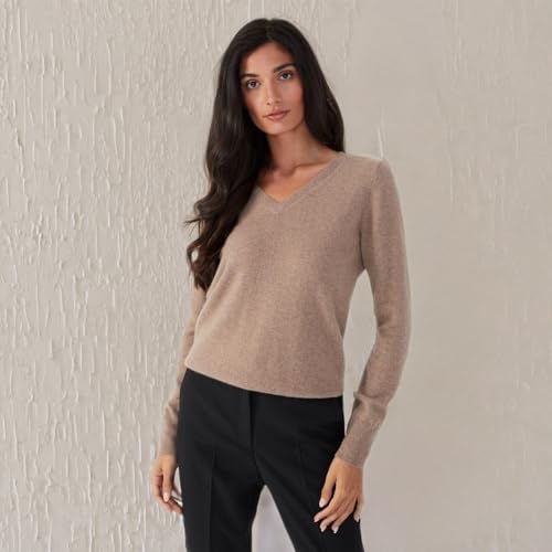 Image of Style Republic Women's 100% Pure Cashmere V-Neck Pullover Sweater | Lightweight Tops, Ultra Soft Feel, Naturally Breathe, Easy Layering, All Day Comfort Wear, Easy Care, Hand Wash Only