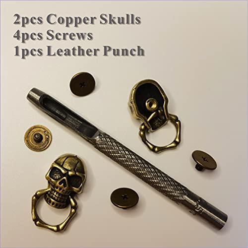 Conchos Screws Chicago Rivets For Leather Craft, Brass Skull Stud Back For Ez Diy Denim & Jeans Decoration, Rapid Decorative Nail For Bag,Belt,Boots & Jacket, Easy Accessories For Punk Clothing [2Pcs] #TOP1