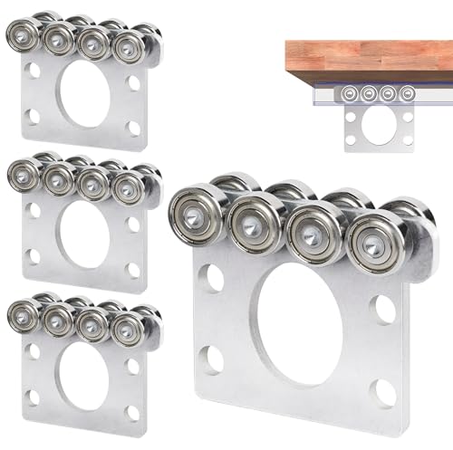 Hoist Trolley Assembly-Stainless Steel 8 Wheel Sliding Door Roller&Beam Trolley for Use 1-5/8"Wide & Taller Unistrut Strut Channel Track,Sliding Rail Track System for Garages or Warehouse 4 Pack