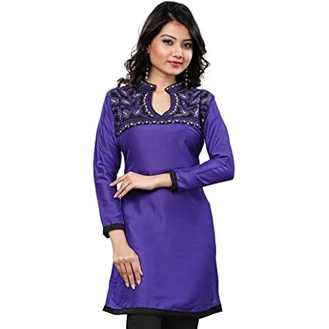 Maple Clothing Indian Tunics Kurti Top Long Blouse Women's India Apparel (Blue, XXL) Cover