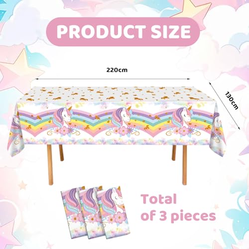 Miniatura 2 de Muorruo Juego De Manteles De Unicornio De 3 Piezas Para Decoración De Cumpleaños, Manteles De Arcoíris Pastel Para Cumpleaños De Niños, Fiestas De Niñas, Fiestas De Bebés, 130 X 220 Cm