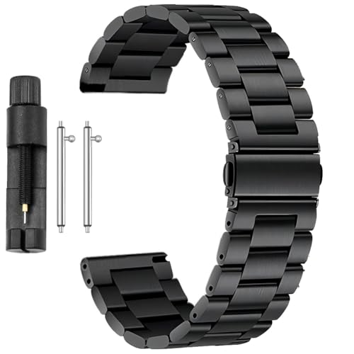 Antfly Correa de Reloj de Metal 22mm, Acero Inoxidable de Liberación Rápida para Hombres y Mujeres   20mm 22mm (22MM, Negro)