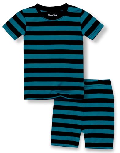 Vaenait Toddler Kids Junior Summer Short Sleepwear Pajamas 2pcs Set Stripe Simple Blackpeacock XS