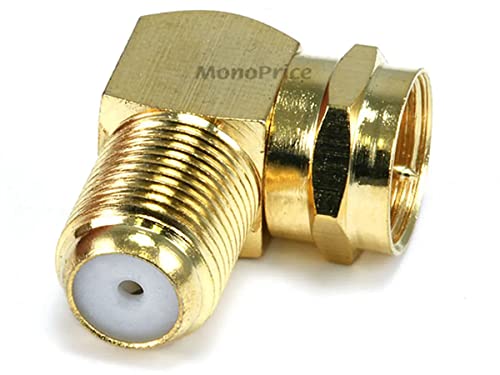Image of Monoprice 104060 RG6 Quad Shield CL2 Coaxial Cable with F Type Connector,25ft,White & 106775 F Type Right Angle Female to Male Adapter, Gold Plated