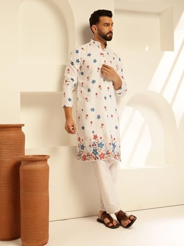 Image of SOJANYA (Since 1958 Men's Cotton Daman Print Long Kurta|Traditional Outfit for Navratri & Garba Nights