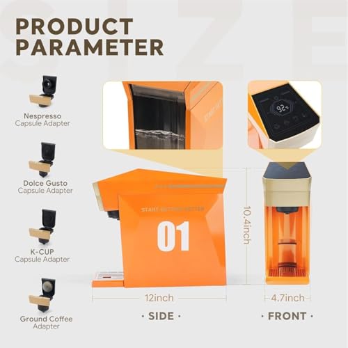 Image of 4in1 Single Serve Coffee Maker, 19 Bar Espresso Maker Coffee Machine For K-Cup /Nespresso Original Line Capsules /Dolce Gusto /Ground Coffee (Orange)