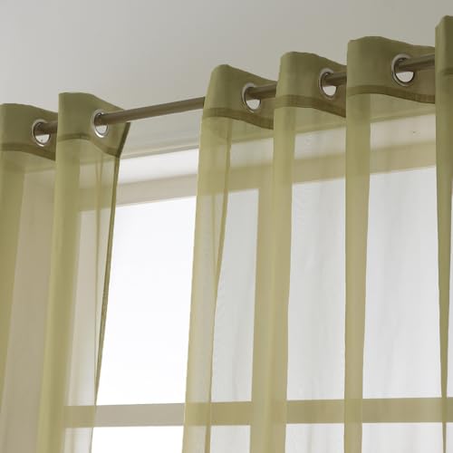 Image of NICETOWN Sheer Window Curtains Green for Boy's Room, Ring Top Voile Textured Window Treatment Vertical Panels for Wedding /Bedroom /Living Room, Green, W54 x L84, 2 Panels