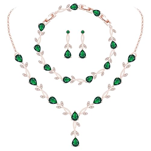 Image of GZWHD Wedding Jewelry Sets for Bride Bridesmaid Women Cubic Zirconia Necklace Earrings Bracelet Set Gift for Mother Friend Wife Daughter Sister Party Prom Jewelry