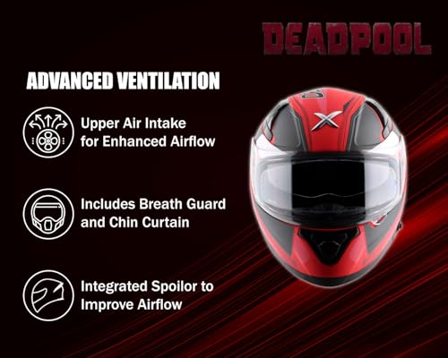 Image of Axor Apex Marvel Deadpool ISI ECE DOT Certified Full Face Dual Visor Helmet for Men and Women Dull Red Black-L