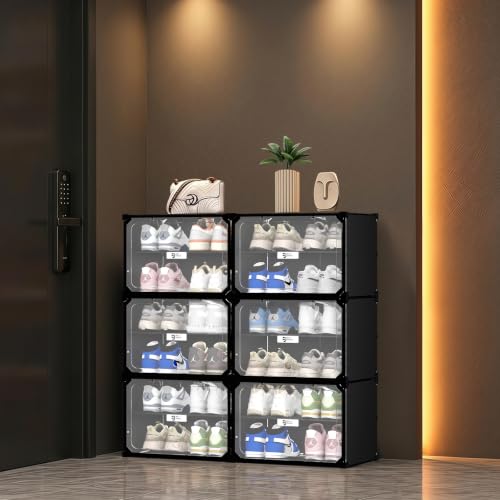 wesimple Black 6 Tier Modular Shoe Storage Cabinet with Magnetic Doors