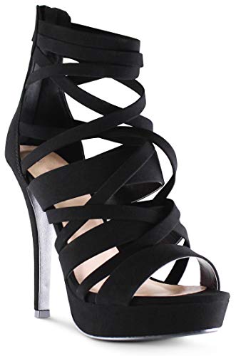 Marcorepublic Dubai Women's Open Toe High Platform Ankle Strap High Heels Stiletto Sandals - (Black Nbpu) - 9 #TOP2