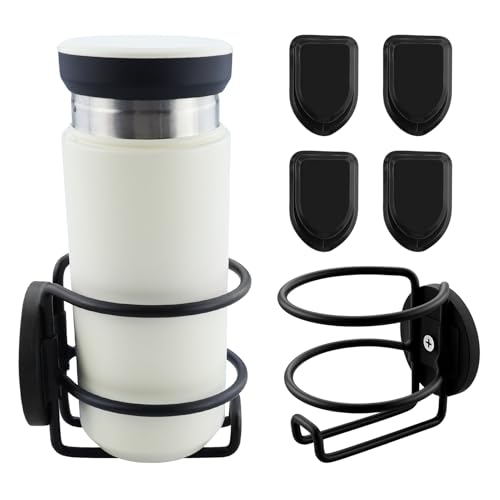 1 pièce Noir Support magnétique pour boisson en acier inoxydable avec 4 pièces Crochets adhésifs arrière, Support mural pour boissons de voiture, Support universel pour boissons pour tasses à café