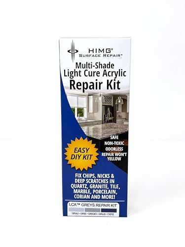 Grey Tones Upgraded Quartz Countertop Repair Kit, Granite Repair Kit, Chip Repair for Quartz, Granite, Marble, Corian, Porcelain, Acrylic, Edge Chips and Moreâ€¦ by HIMG Surface Repair