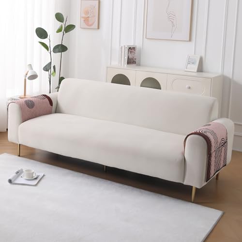 Image of HOKIPO 'LiefNest' Printed Holland Velvet Sofa Armrest Covers | 1 Pair | Modern Archscape Mauve Blush (NEW-IN-827-L-D10*2)