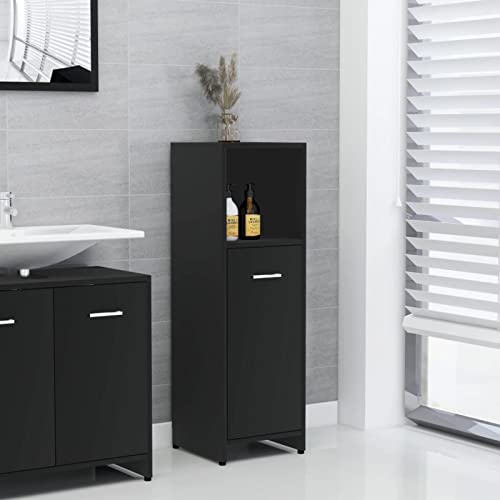 BaraSh Armario de Baño Madera contrachapada Muebles auxiliares Negro 30x30x95 cm
