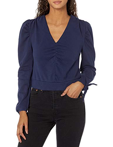 KENDALL + KYLIE Women's Ruched Top with Back Keyhole, French Navy, M