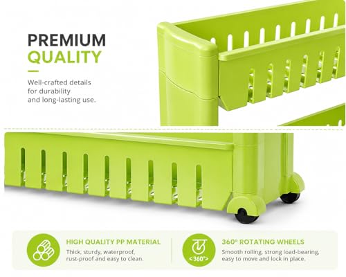 Image of JD FRESH 3-Tier Slim Rolling Storage Organizer Rack /Fridge Side Storage Rack /Plastic Trolley Storage Stand with Wheels /Floor Standing Cabinet for Bathroom and Kitchen Corner Area (Green)