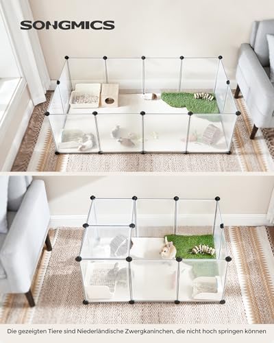 SONGMICS Freigehege mit Bodenplatten, Laufstall, Meerschweinchen Gehege, aus Kunststoff, Gehege für Hamster, Kaninchen, Igel, 140 x 70 x 45 cm, weiß LPC02W