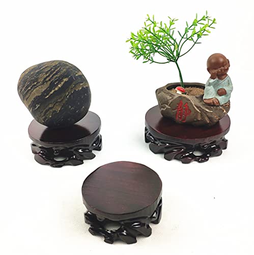 Anawakia Support de présentation avec base en bois pour bonsaï, théière et piédestal, plateau décoratif en pierre populaire, support de présentation artisanal, base de théière, support de vase – vue 8