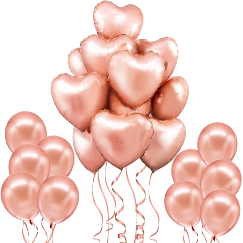 KatchOn Big Rose Gold Heart Balloons - 18 Inch, Pack of 20 | Rose Gold & Blush Pink Heart Shaped Balloons | Valentines & Galentines Day Decorations