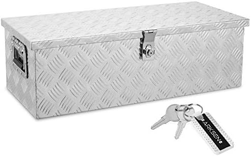 ARKSEN 30 Inch Heavy Duty Aluminum Trailer Tool Box Chest Box Pickup Truck Bed Storage Toolbox for RV, Truck, & Trailer with Side Handle, Lock and 2 Keys - Silver