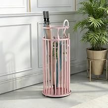 Metal Umbrella Stand with Hooks, Commercial Umbrella Holder & Storage Rack Organizer, Floor Standing Umbrella Bucket for Home, Hotel, Lobby & Entryway Decor.Pink