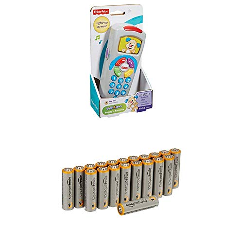 Image of Fisher-Price 887961256321 Laugh and Learn Puppy's Remote, Electronic Educational Toddler Toy with Music, Lights, Colours and Phrases, Suitable for 6 Months Plus with Amazon Basics Batteries