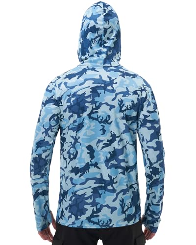 Image of FISHEAL Men's Performance Fishing Hoodie Shirt - UPF 50+ Sun Protection Long Sleeve Thumbholes Shirts with Neck Gaiter