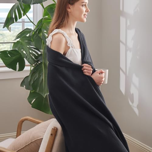 Image of Bedsure 100% Cotton Blanket, Herringbone Weave, Throw XL, Black