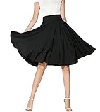Persun Women's Basic Flared High Waist Midi Skater Skirt,Black,M