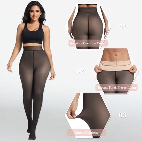 Image of Blostirno Women's Fleece Lined Tights Thermal Pantyhose Leggings Opaque Winter Warm Thick Stockings Tights