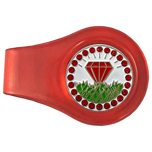 Giggle Golf Colored Ball Marker Clip with A Bling Golf Ball Marker | Great Golf Gift for Women Golfers (Red Diamond in The Rough)