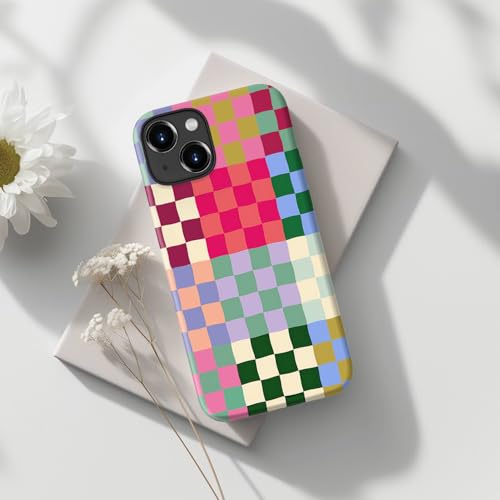 Image of Goodon for iPhone 14 Plus Case Cute - Wireless Charging Compatible - Dual-Layer Hard Shell + Silicone Cover - Protective Phone Case with Trendy Designs for Women - Patchwork Checkerboard