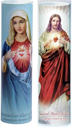 2 Pack LED Flameless Devotional Candles with 6-Hour Timer (Sacred Heart of Jesus and Immaculate Heart of Mary)