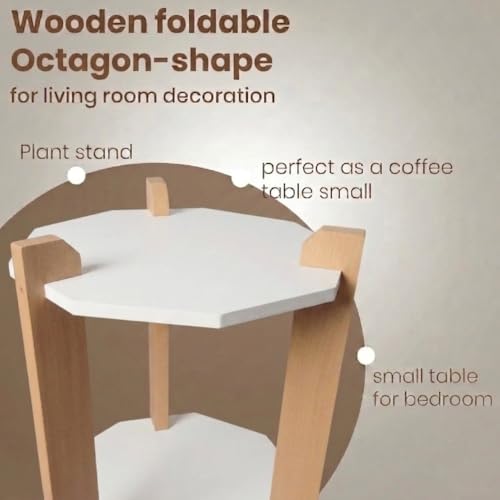 Image of Modern Octagon Side Table, Home Decor for Living Room, Bed Side Tables for Bed Room, stools for Home, Furniture for Home, 2-Tier White Shelves
