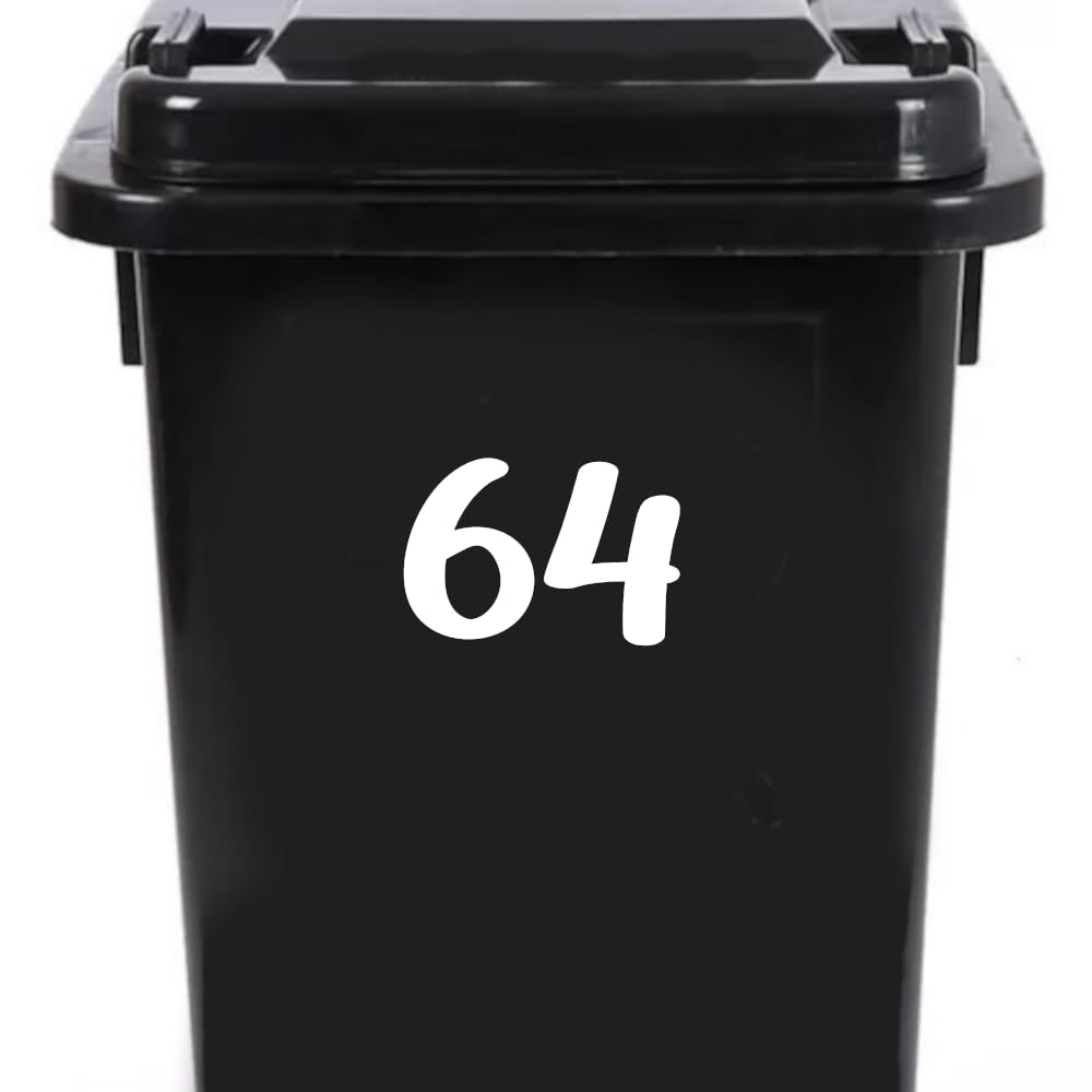 Pack of 4 House Number Wheelie Bin Stickers - Waterproof Decals - Easy-to-Apply - Recycling Boxes - Party Decorations (64) — image 1